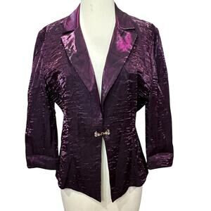 Alex Evenings Vintage Blazer Jacket Women 8 Purple Crinkled Cocktail Whimsygoth